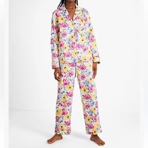 Kate Spade Tulip Floral Cotton Sateen Long Pajama Set Multicolor Pocket-Medium